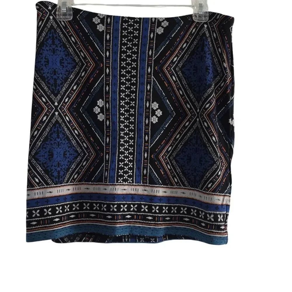 Skies are Blue Women's Size Large Blue White Black Patterned Mini Skirt
